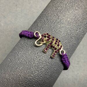 Exotic Elephant Bracelet Adjustable Cord Silver Purple Rhinestone Chic Retro